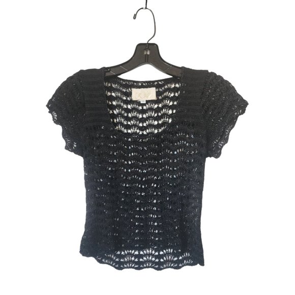 Cache Short Sleeves Knit Black Top Vintage - Picture 1 of 7